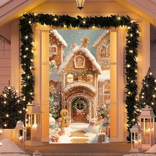 BlissYard Christmas Door Cover Gingerbread Figure 35x71 Inch Polyester - Image 4