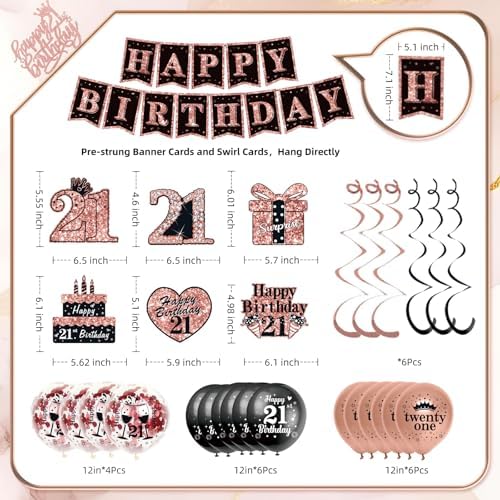 50Pcs 21st Birthday Decorations for Her, Rose Gold&Black Pre-Assembled Set. - Image 6