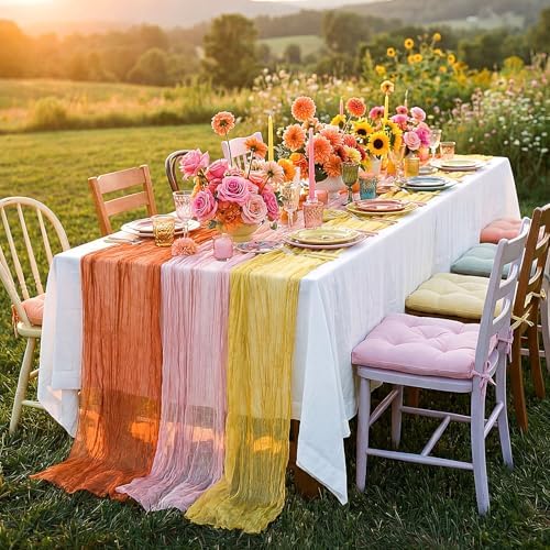 6 Pcs Fall Orange Yellow Pink Cheesecloth Table Runner 118" Gauze - Image 3
