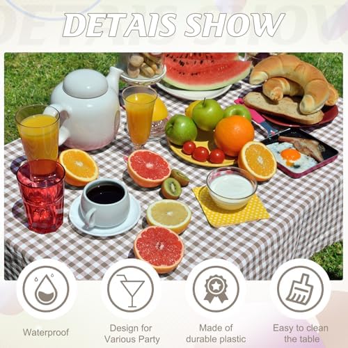 12 Pack Brown and White Plastic Checkered Tablecloth, Premium Decorative Disposable Tan Gingham Plaid Table Cloths for Parties, Rectangle Party Table Cover for Picnic Farm Birthday Fall, 54x108 Inch - Image 3