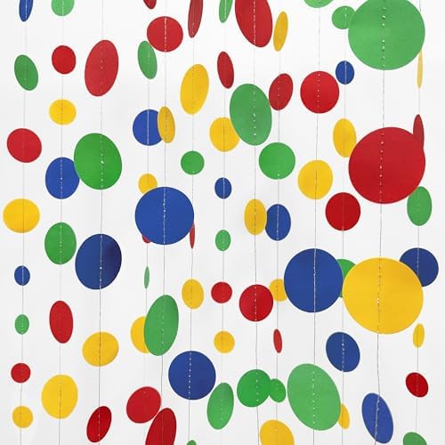 Mario Party Decorations Circle Dot Garland Red Blue Yellow Green Hanging Paper Polka Dot Streamer for Birthday Wedding Bridal Shower Carnival Circus Clown Fiesta Party Supplies by pinkblume