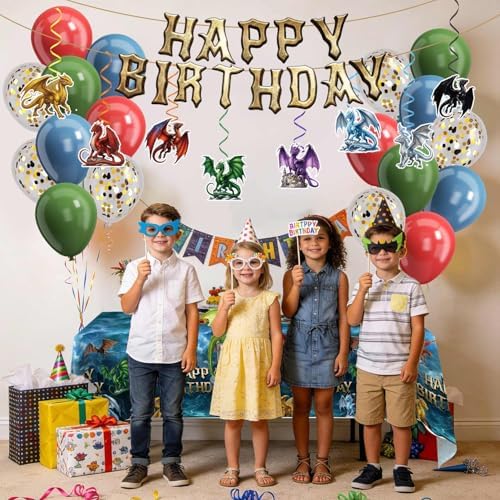 185Pcs Dragon Birthday Party Decorations Serves 25 Guests - Image 3