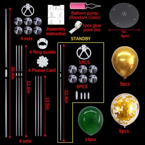 TONIFUL 4 Set Dark Green Gold Balloon Stand Balloon Centerpieces for Table - Image 2