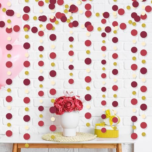 Outus 10 Pieces Maroon,Gold Round Dots Garland Party Hanging Decor - Image 5
