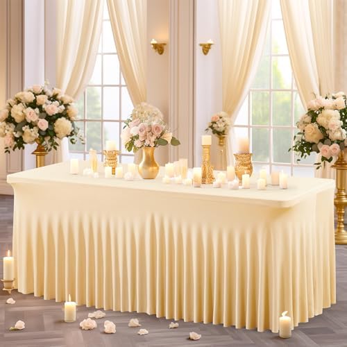 Shillance 6 Packs Champagne Spandex Tableclothes for 8 Foot Rectangle Table, Spandex Table Covers 8FT Stretch Table Skirts Wrinkle Free Fitted Table Cloth for Event, Wedding, Banquet & Parties - Image 5