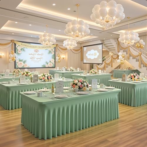 2 Packs Sage Green Spandex Table Cloths 6 Foot, Fitted Stretch Table Cover with Skirts 30x72 Inch, Wrinkle-Free Floor Length Tablecloths Rectangular for Weddings Parties Banquets Events Decorations - Image 7