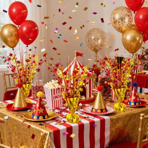 6 Pack Metallic Foil Spray Table Centerpiece Decoration Star Brust Glitter Table Topper Decor for Birthday Circus Casino Graduation Christmas New Year's Eve Party Supplies Red Gold - Image 5