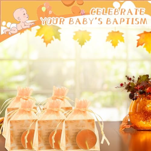 Geosar 50 Sets Baby Shower Favors Tealight Candles with Bags,Orange - Image 6