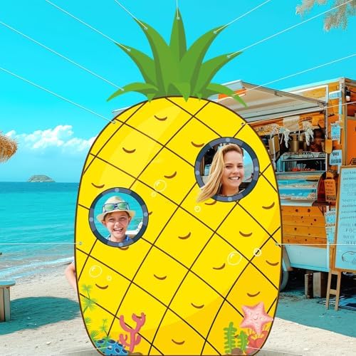 Pineapple Summer Photo Prop, Large Yellow Cartoon House Door Banner with 3 Photo Windows, Tropical Hawaii Party Supplies, Sea Beach Photography Background for Birthday Parties, Kids and Pets (80"x47") by Jisfigtrh