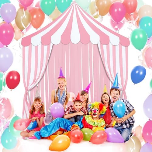 Breling 4 Pcs Carnival Circus Decor Backdrop Tent with Canopy, Pink White - Image 6