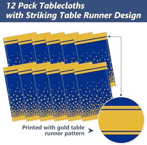 LANLISA Blue and Gold Tablecloth Graduation Decorations 2025 12 Pack, Disposable Plastic Table Cloths for Birthday Masquerade Retirement Party Decor - Image 4