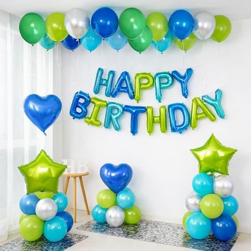 Blue Green Birthday Decorations for Boys Blue Green Silver Birthday Balloon - Image 3