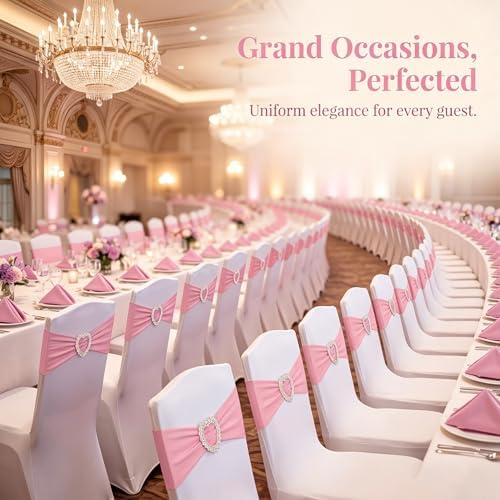 150 Pieces Chair Sashes & Bows - Stretch Spandex Chair Cover Band with Buckle for Wedding, Hotel Banquet, Birthday Party & Home Bulk Decorations(Pink) - Image 6