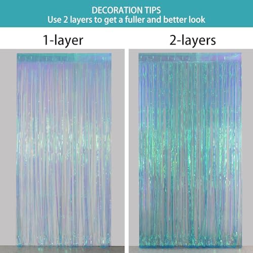 Melsan Iridescent Blue Fringe Backdrop Party Streamer Decorations - 3.2 x 6.5 ft Tinsel Backdrop Foil Curtains for Gender Reveal Under The Sea Ocean Theme Birthdays Parties - 2 Packs - Image 5