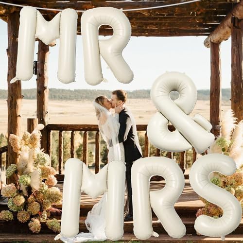 40 Inch Beige MR & MRS Balloons for Wedding Decor, Large Cream Mr and Mrs Foil Balloon Letter, Ivory White Sand Mr to Mrs Banner Sign for Bride Groom Engagement Couple Sweetheart Party Decorations - Image 5