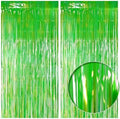 2 Pack Green Iridescent Streamers Backdrop, 3.3x6.6ft Foil Fringe Curtains Holographic Door Tinsel Streamers for Birthday, Wedding, Holiday, Bachelorette, Christmas Theme Party Decorations by JustShimmer