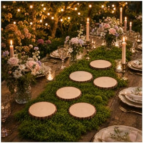 8 Pack Wood Centerpieces for Tables, Woodland Table Centerpieces Set with Wood Slices, Artificial Moss & Moss Stone, Enchanted Forest Decorations, Rustic Wedding Party Decor DIY Craft Kit(5.2-6.0'') by Unknown