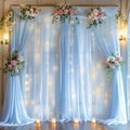 20ft x 10ft Blue Backdrop Curtain with Lights String for Parties, Sheer Tulle Wedding Photo Backdrops Drapes for Baby Shower Birthday Party Decorations Background for Photography by Shillance