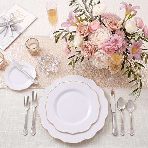NOCCUR 120PCS White and Gold Plastic Plates - 10.25inch and 7.5inch Gold Disposable Plates Set Heavy Duty for Party/Fall/Wedding/Thanksgiving - Image 4
