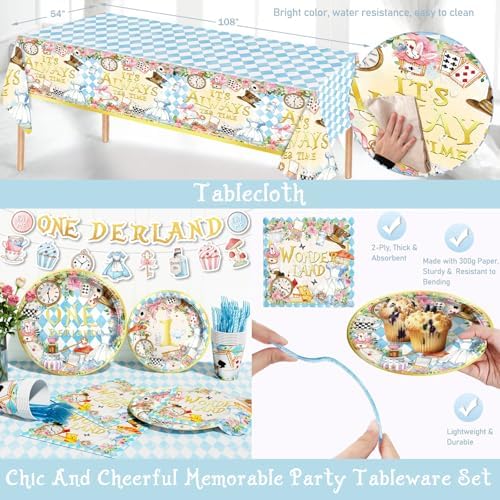 Party Inspo Onederland 1st Birthday Party Decorations for Girls-Wonderland Theme Tableware Supplies with Plates, Napkins, Cups, Cutlery, Serves 24, Perfect for Tea Party 197PCs - Image 4