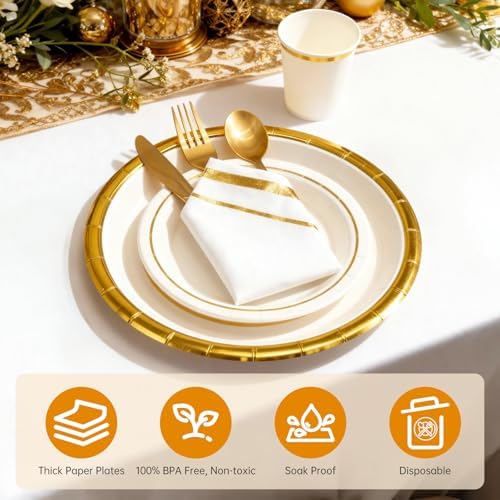 AIRE Gold White Paper Plates Set, 175PCS Disposable Tableware for 25 - Image 6