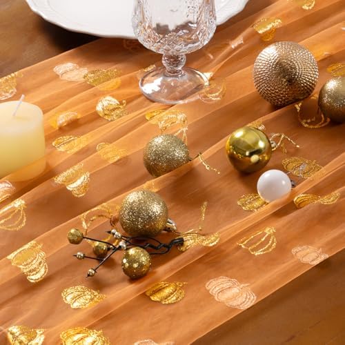 Gold Gauze Table Runner Fall Pumpkin Sheer Party Centerpiece Table Decor - Image 3