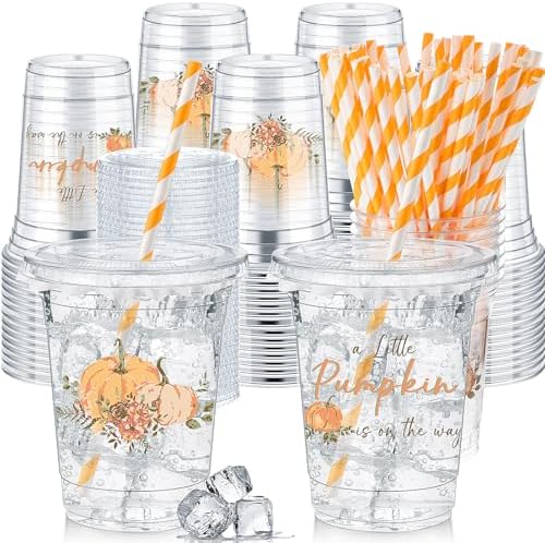 Pickmesh 50 Pcs Fall Little Pumpkin Baby Shower Plastic Cup, Orange by Pickmesh