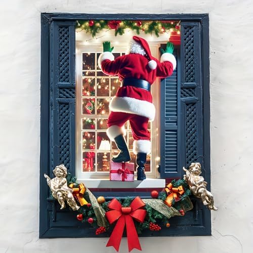 BlissYard Santa Claus Climbing Christmas Window Banner 31x47 - Image 5