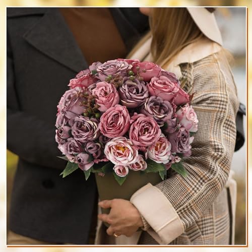 Geosar 16 Bundles Artificial Peonies Flowers,Plum Purple - Image 4