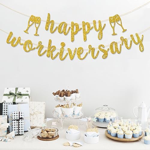Happy Workiversary Banner - Office Work Party Supplies - Happy Work Anniversary Party Decorations - Gold Glitter - Image 4