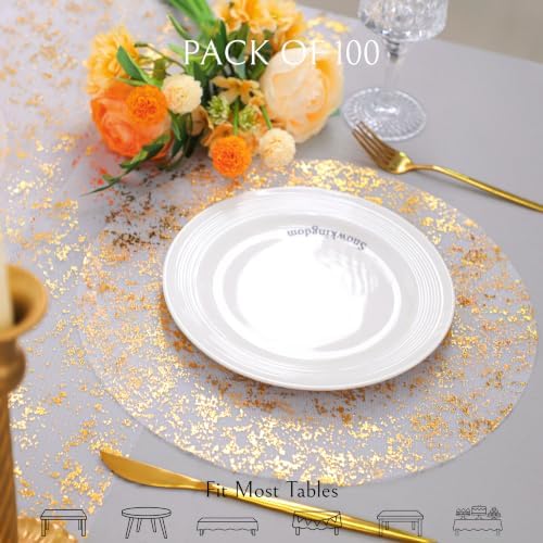 Snowkingdom 100 Pcs Gold Placemats Round Disposable Sheer Mesh Doilies 13" - Image 2