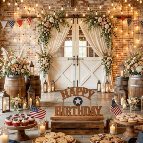 15X10Ft Country Wedding Photography Backdrop Brick Stone Wall Backdrop Photography Country Farmhouse Barn Door Floral Birthday Baby Shower Wedding Bridal Party Banner Photo Booth Props Background - Image 5