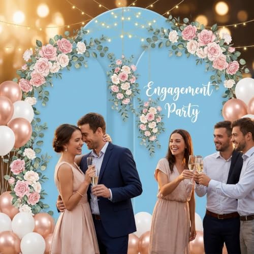 Set of 3 Wedding Arch Backdrop Stand,4+5+6 FT，Small Metal Arch Frame with 3 Blue Backdrop Covers,Easy Setup for Birthday Baby Shower Anniversary Dessert Table Decoration - Image 5