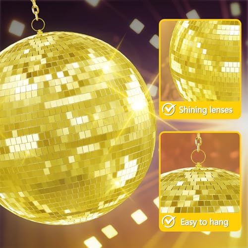 Gold Disco Ball Mirror Ball 16 inch for Party Decor, Hanging Disco Balls Decoration for Wedding, Events, Disco Party, Home Decorations, Dance Floor and Celebrations - Image 5