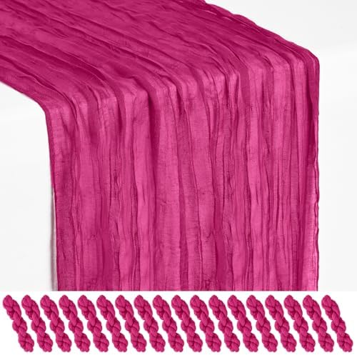 18 Pack Fuschia Cheesecloth Table Runner 17x108 Inches Boho Home Decor by Showgeous