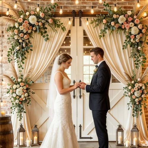 10X10Ft Country Wedding Photography Backdrop Brick Stone Wall Backdrop Photography Country Farmhouse Barn Door Floral Birthday Baby Shower Wedding Bridal Party Banner Photo Booth Props Background - Image 2