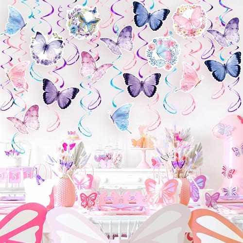 Butterfly Party Decorations - 46 Pieces Pink Purple Butterfly Hanging Swirl Spring Summer Themed Ceiling Decor for Girl Baby Shower Birthday Wedding Fairy Party Supplies - Image 5