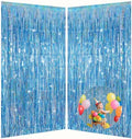 Light Blue Metallic Streamer Backdrop with Glitter Tinsel,3.28 x 6.56ft Foil Fringe Curtains for Gender Reveal & Ocean Theme Wall Hanging Party Supplies, Birthday/Wedding/Photoshoot by Runkuai