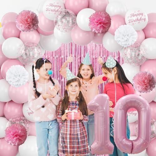 10th Birthday Decorations Girls Pink Number 10 Balloon Bow Coquette Party - Image 4