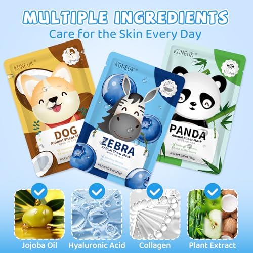 36 Pack Cute Animal Kids Face Mask, Sheet Collagen Moisturizing Face Mask - Image 4