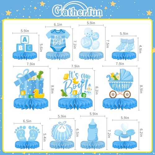 Boy Baby Shower Decorations Set - Kit with blue Honeycomb Centerpiece, Baby Reveal & Themed Table Decor for the Baby Boy Shower Decorations - Image 2
