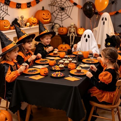 NatNarr 3 Pack Black Tablecloth Plastic, Scalloped Halloween Table Cloths - Image 2