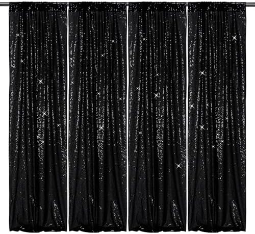 PartyDelight Black Sequin Backdrop Curtains 2x8ft 4 Panels by PartyDelight