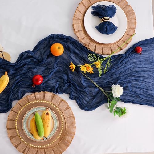 Snowkingdom 10 Ft Navy Blue Cheesecloth Table Runner, 120 inch Long Cheese Cloth Boho Gauze Runner for Christmas Wedding Bridal Baby Shower Birthday Holiday Party Sheer Table Decorations - Image 4