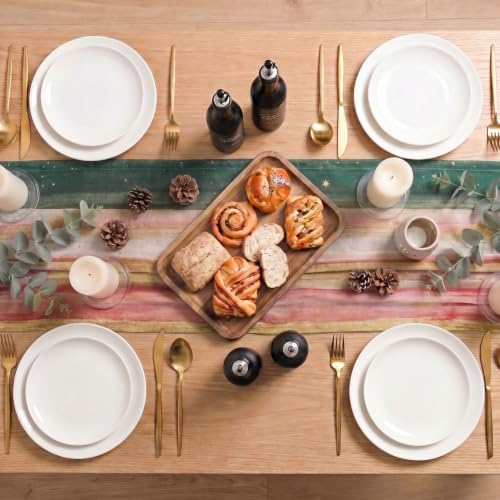Artoid Mode Boho Green Red Stripes Christmas Chiffon Table Runner 120 Inches 10FT,Seasonal Fabric Kitchen Dining Holiday Table Decor for Home Party - Image 5