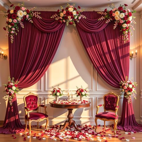 10x10ft Burgundy Backdrop Curtain Panels for Parties - Wrinkle Free Polyester Photo Curtain Backdrop Wedding Back Drop Fabric Drapes for Party Decorations Background for Photography - Image 3