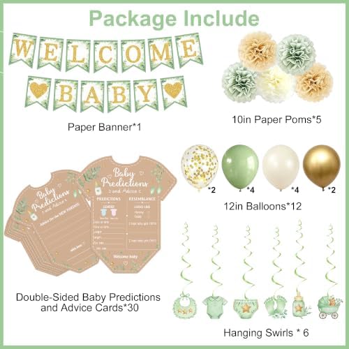 Sage Green Baby Shower Decorations Welcome Baby Banner Game Cards Kit - Image 2