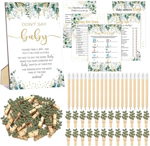 Patelai 321 Pcs Baby Shower Games Supplies, Greenery by Patelai