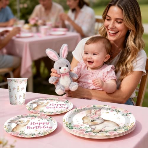Xynic 205pcs Bunny Birthday Decorations Complete Tableware Set, 25 Guests - Image 5