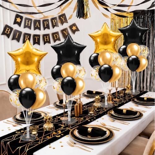 Lunmon 4 Set Black Gold Balloon Stand Centerpieces with Star Foil Balloons - Image 5